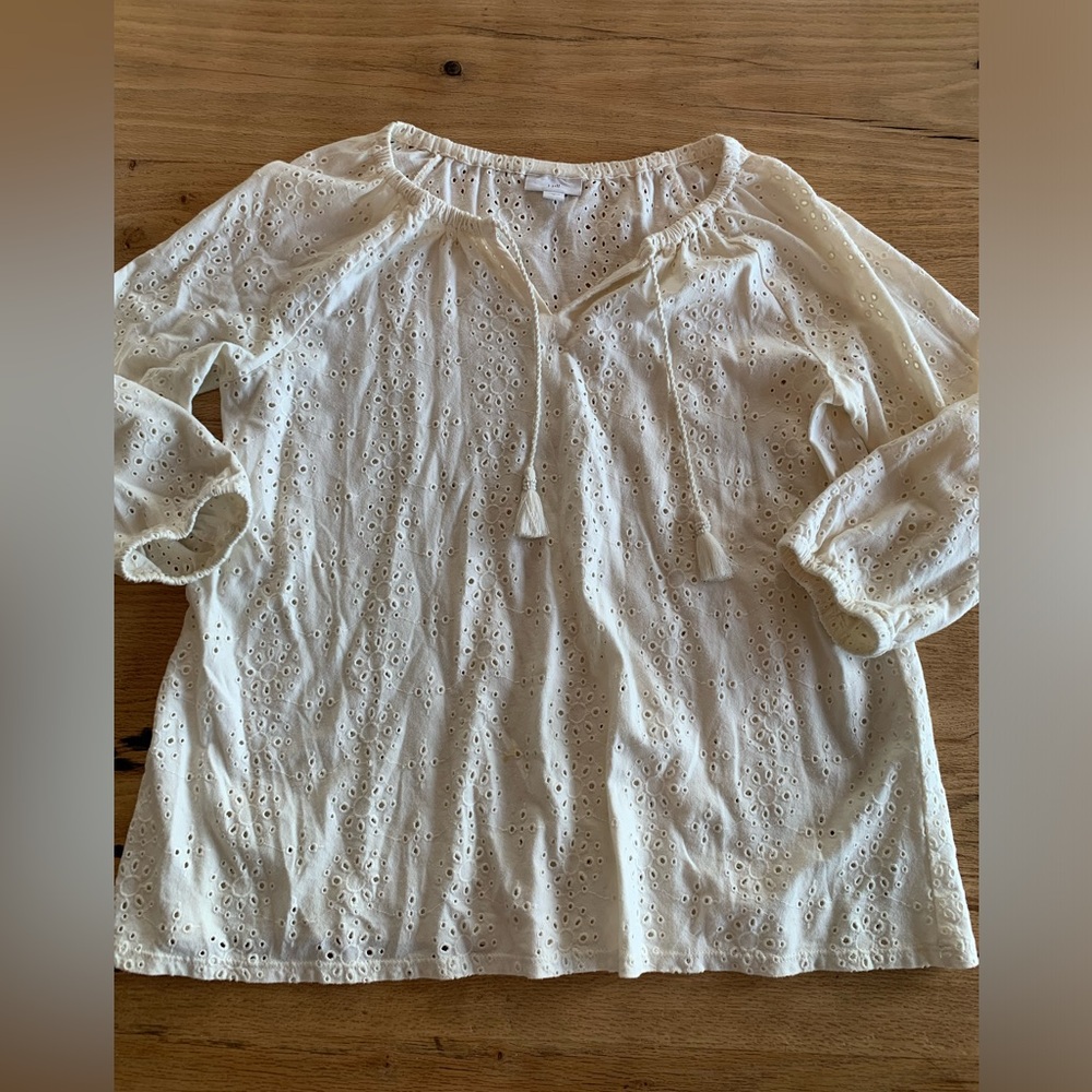 J Jill Peasant Eyelet Ivory 3/4 Sleeve Blouse Women’s Cotton Small Preloved